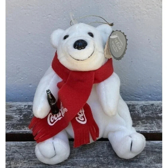1998 COCA COLA Polar Bear Bean Bag Plush 5 1/2" Soda Red Scarf Collectable - Picture 2 of 6
